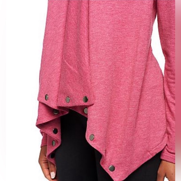LOGO By Lori Goldstein Draped Throw Cardigan With Stud Detail. Pink 2X - Picture 11 of 12